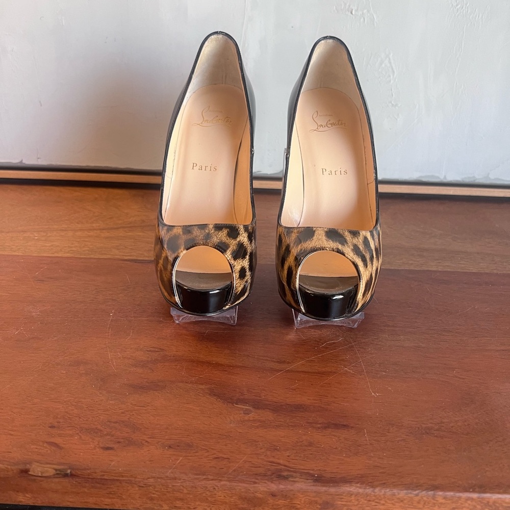 Christian Louboutin Leopard Print Peep Toe Heels